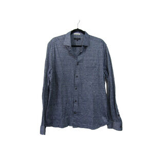 Ted‎ Baker Navy Blue Knit Linen Blend Shirt Mens size 6/2X Long Sleeve Collar